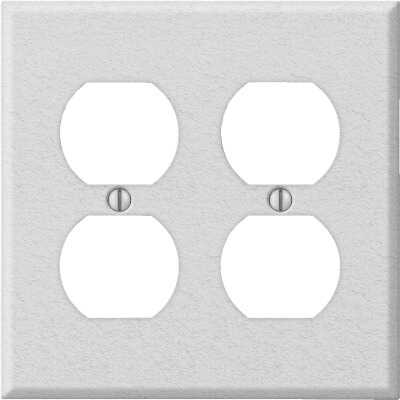 Amerelle PRO 2-Gang Stamped Steel Outlet Wall Plate, White Wrinkle