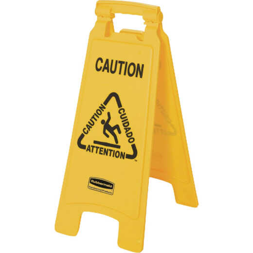 Rubbermaid Commercial 26 In. 2-Sided Yellow Multilingual Caution Sign